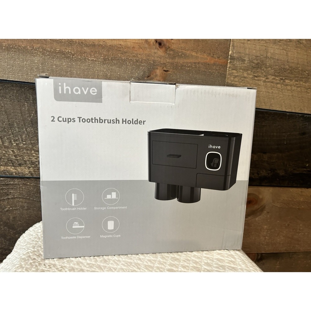 IHAVE 2 CUPS BLACK‎ TOOTHBRUSH HOLDER NEW